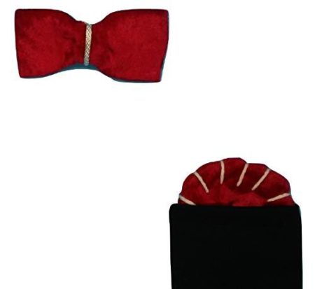 Islands Earth Bow Tie Red & Off White Velvet Faux & Pocket Piece square Set. An