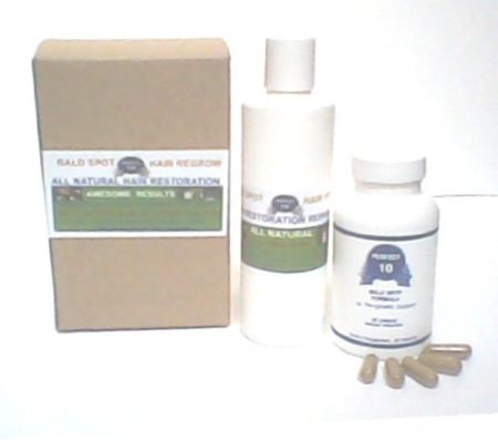 Perfect 10 Bald Spot Hair Regrow Support Formula Kit (120ml Herbal Powder or 60 Capsules) & 2 1/2 oz  Oil.