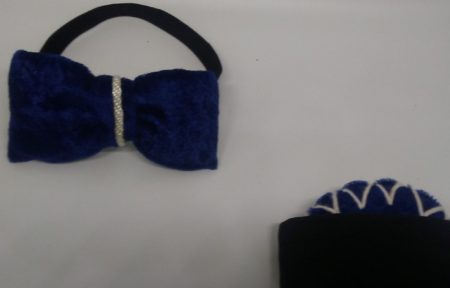 Bow Tie Blue & Off White Faux Velvet & Pocket Piece Set.