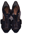 Pelle Moda Black Silver Size 7.5 High Heels Open Toe Suede Strappy